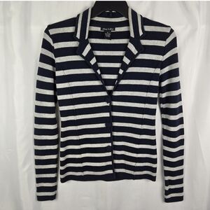 Audrey & Grace Cotton Navy Blue White Stripe Knit Cardigan Blazer Women Medium